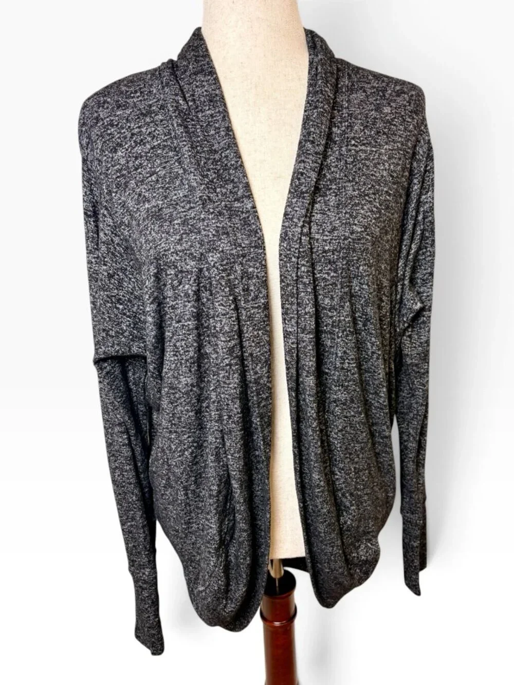 Athleta Luxe Pose Wrap Black Gray Marled Open Cardigan Size Small